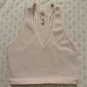 FP Movement by Free People Cream Ribbed Tank Top